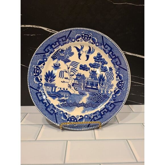 Vintage Blue Willow Japan Flow Blue Medium Plate / Saucer 9" EUC Replacement - Picture 2 of 14